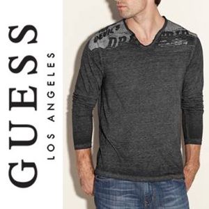 GUESS Myer Long-Sleeve Jersey Tee Gray V-Shape (L)